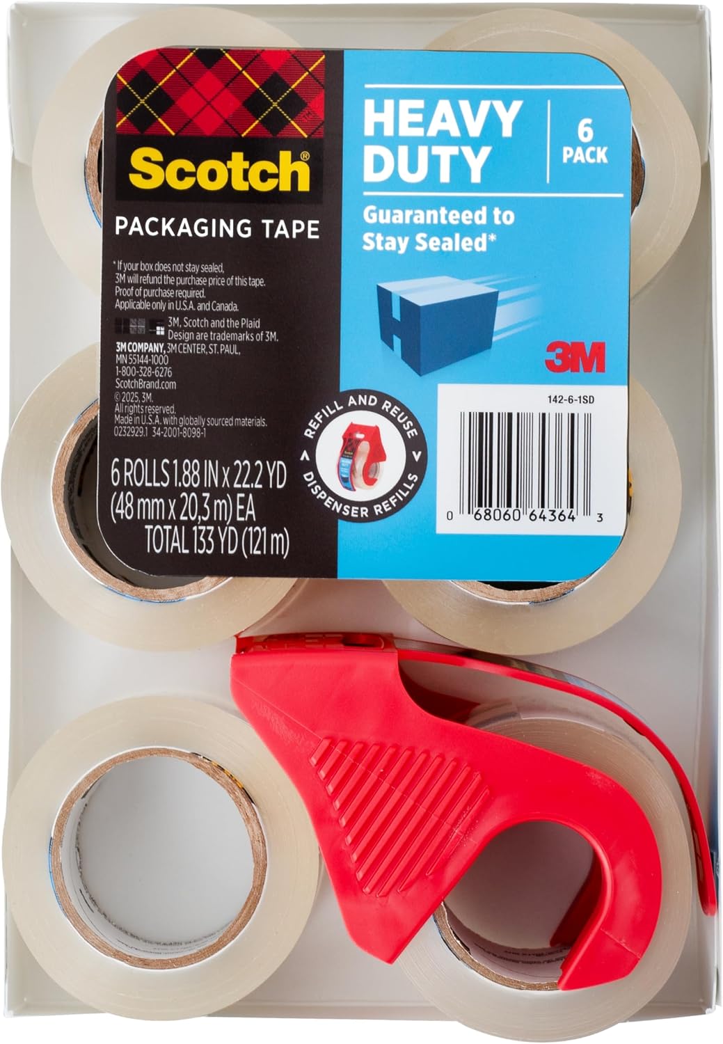 Heavy Duty Shipping Packing Tape, Clear, 1.88 in. x 22.2 yd. | Shipping and Packaging Supplies, 6 Tape Rolls with 1