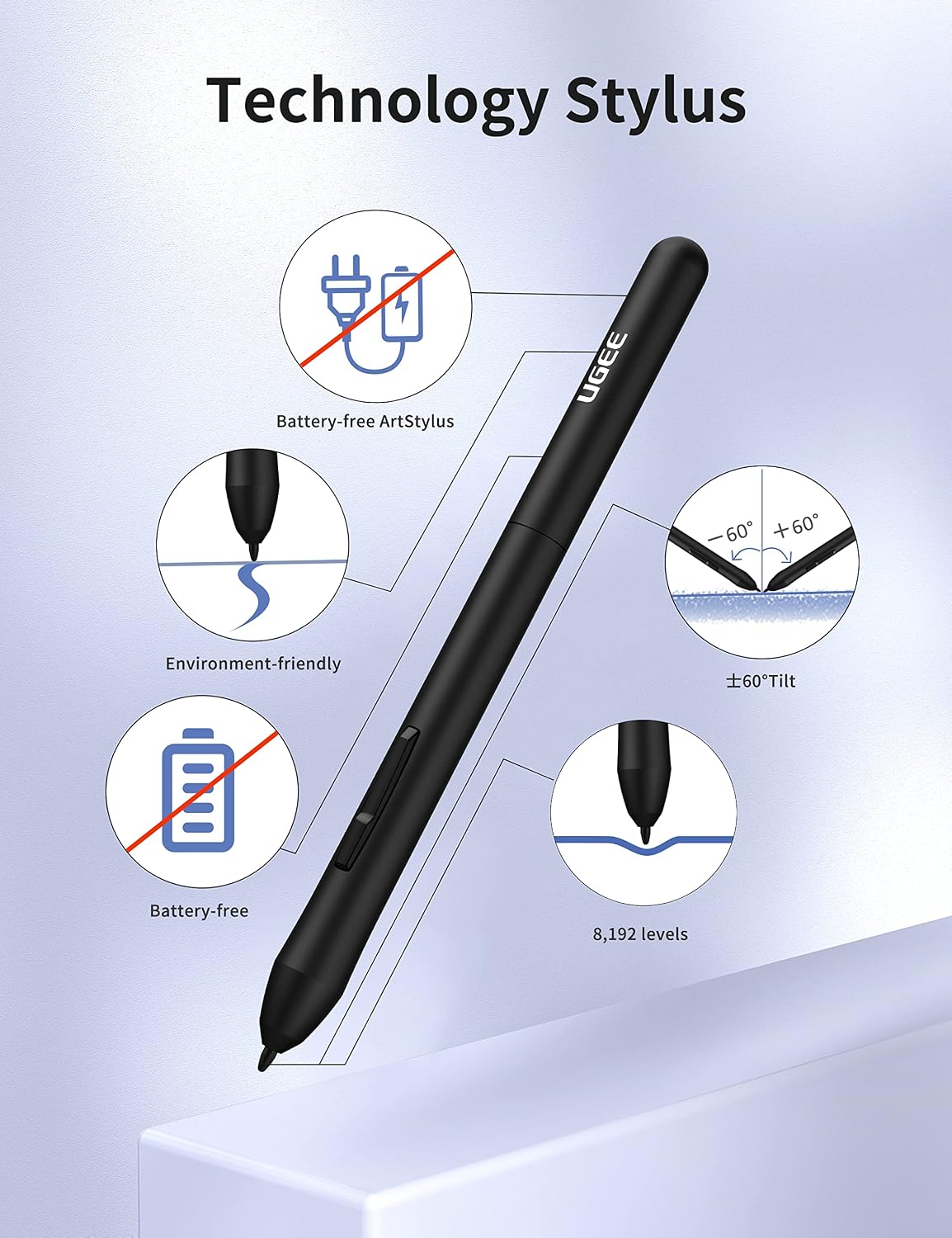 Drawing Tablet 6.5x4 Inches Computer Graphics Tablets with 10 Hot Keys，Digital Tablet Battery-Free Stylus 8192
