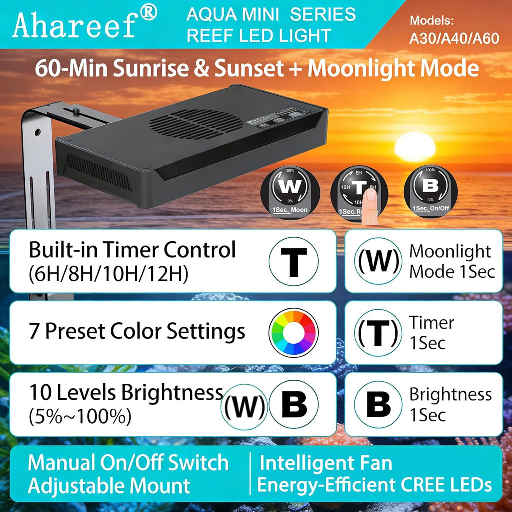 Aquarium Light 60W Reef Light for Coral SPS LPS Saltwater Light