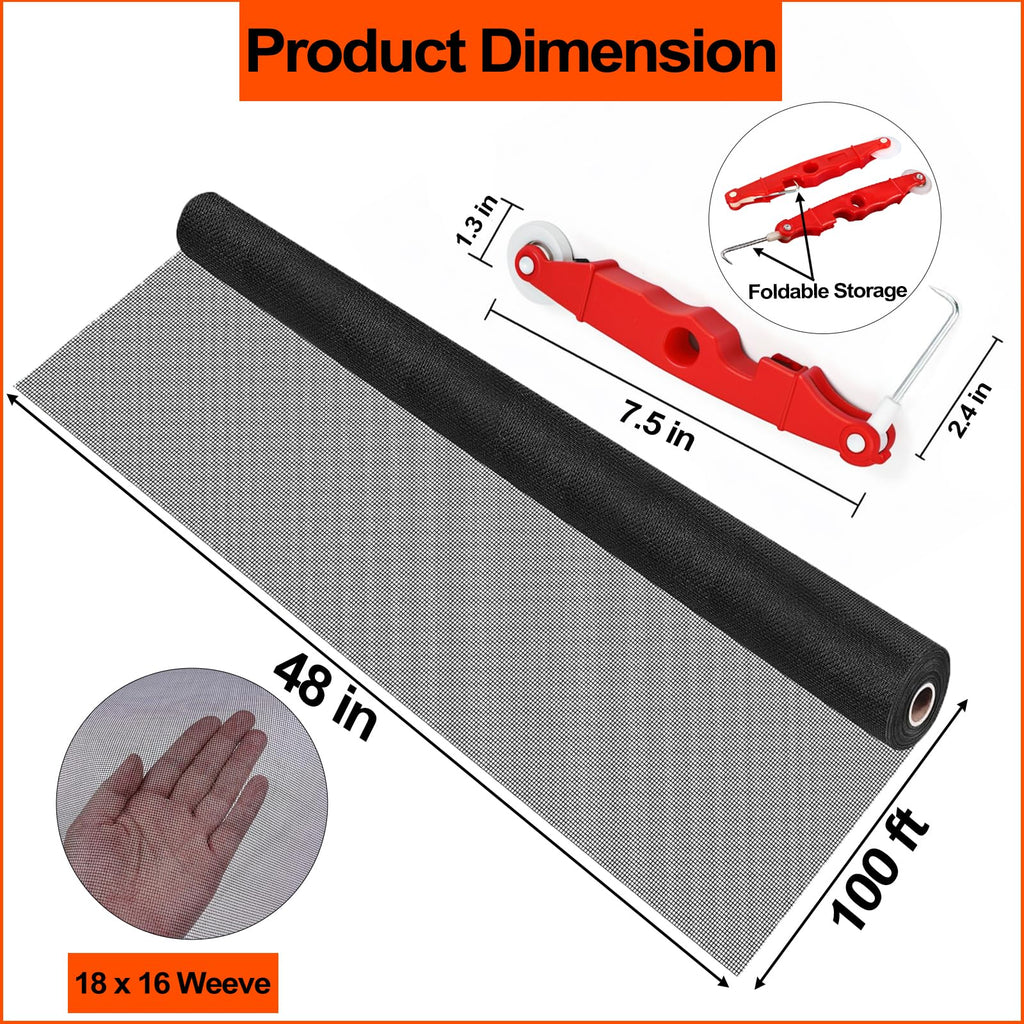 Fiberglass Window Screen Mesh Roll - 48 inch x 100 feet