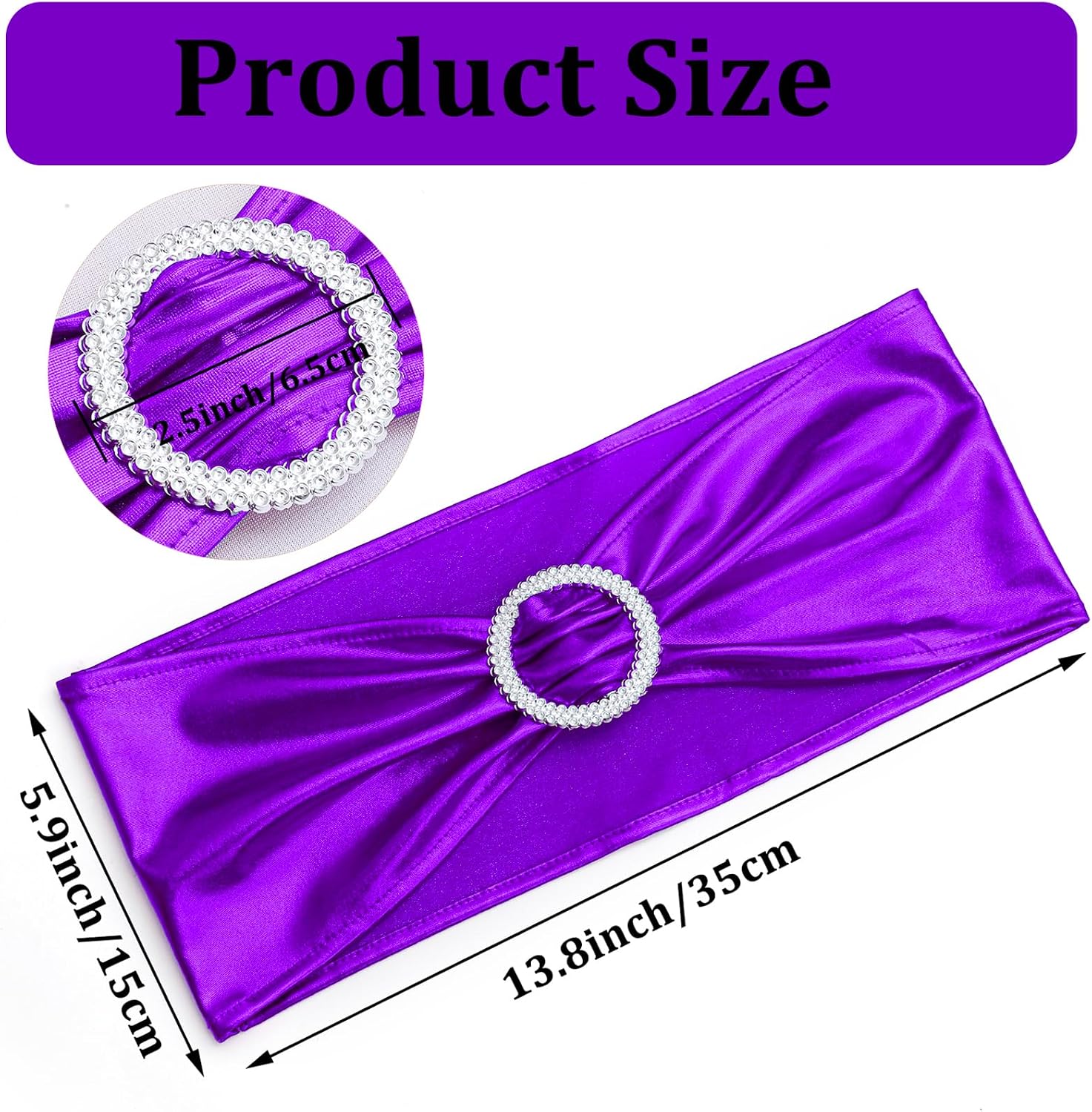 Purple Spandex Chair Sashes Bands 10 Packs Christmas Metallic Stretch Chair Ties Back Bows Bulk with Buckle Slider