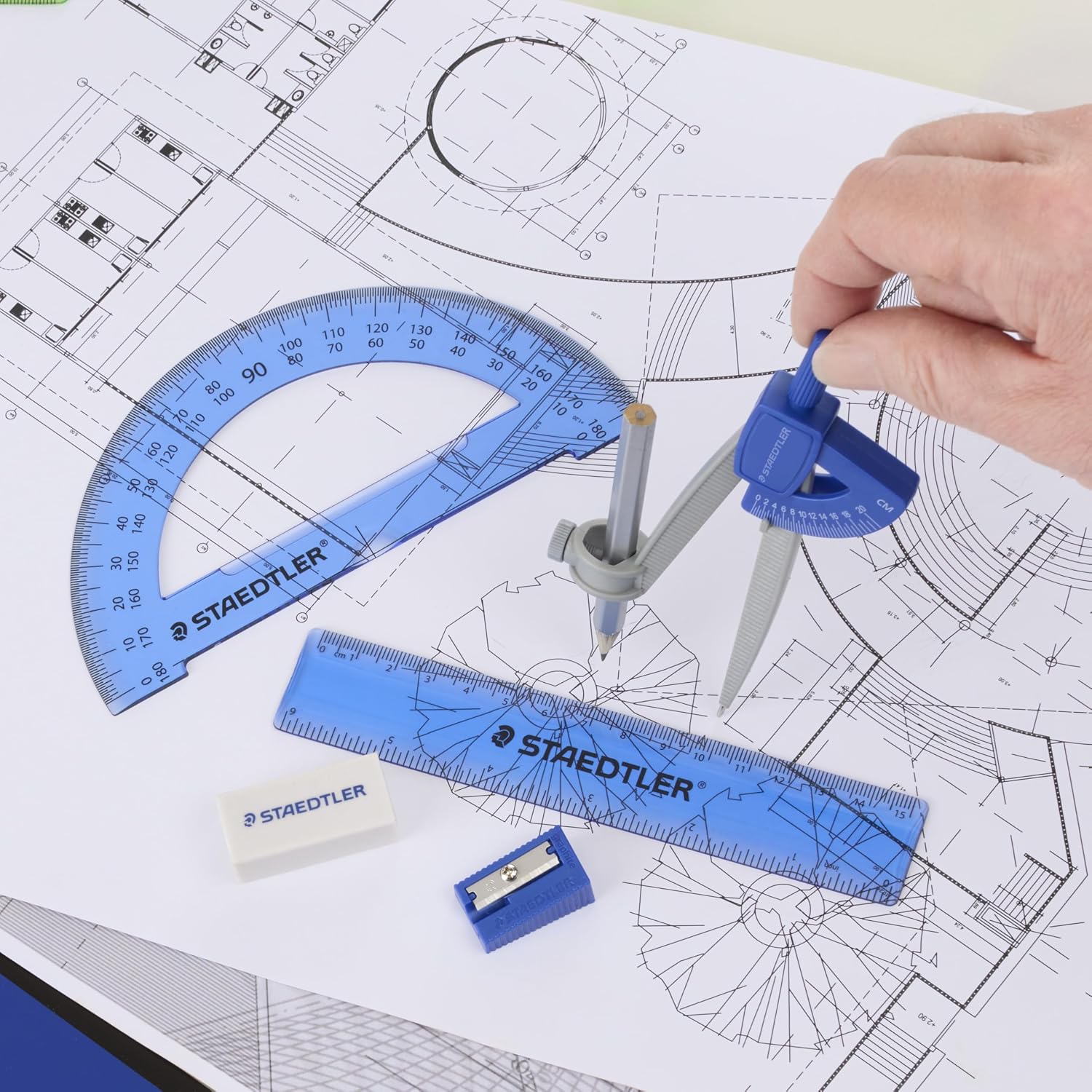 Student Math Set - Essential School Supplies with 6-Piece - Compass, 6in Ruler, 180° Protractor, Pencil, Eraser &