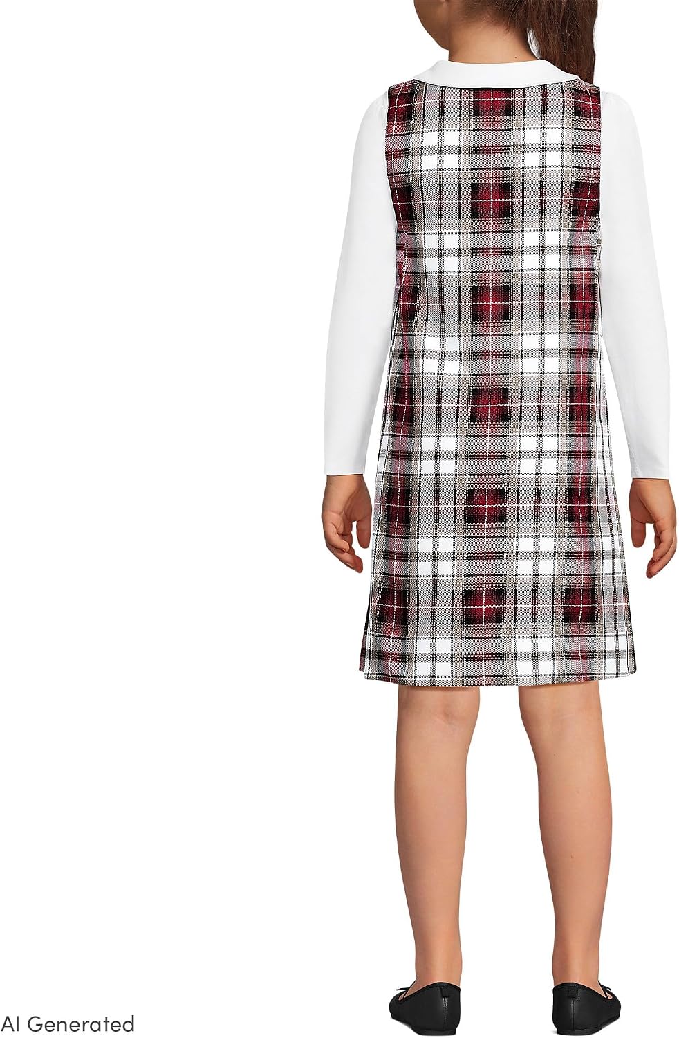 Girls Plaid Button Shoulder Patch Pocket Jumper 12 Garnet/Khaki Plaid