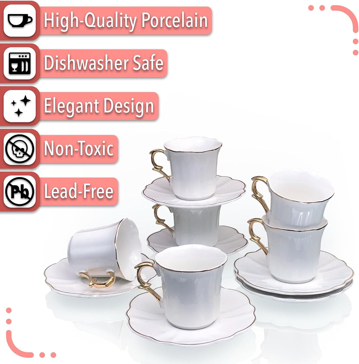 BTaT- Porcelain Espresso Cups Set, 3 oz, 6 Set, Small Coffee Mugs