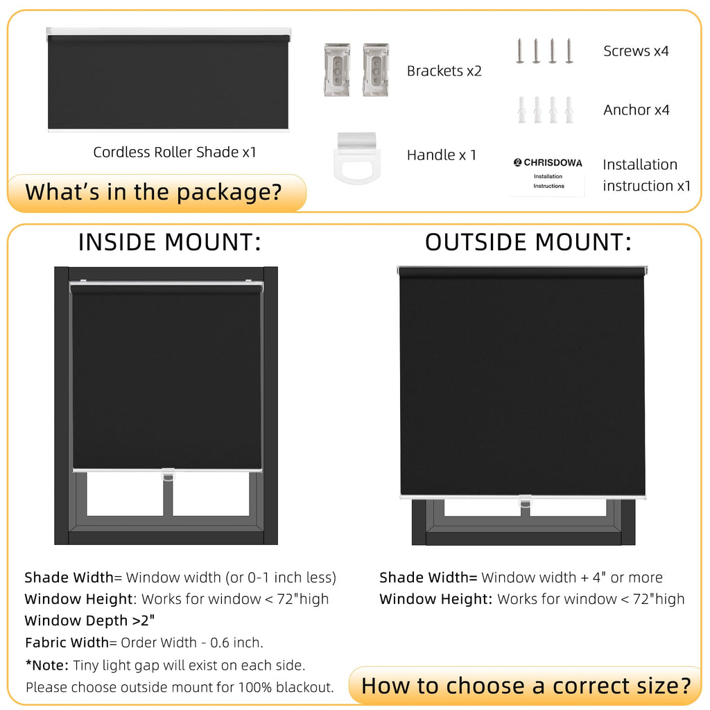 Blackout Roller Shades Pull Down, Cordless Window Blinds for Home