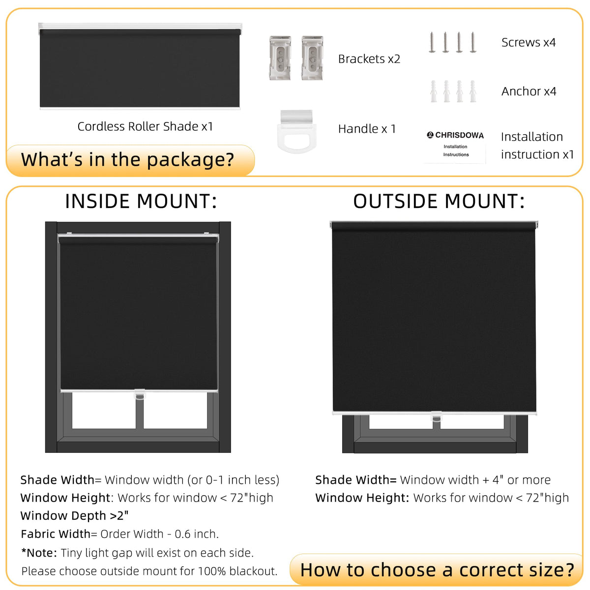 Blackout Roller Shades Pull Down, Cordless Window Blinds for Home