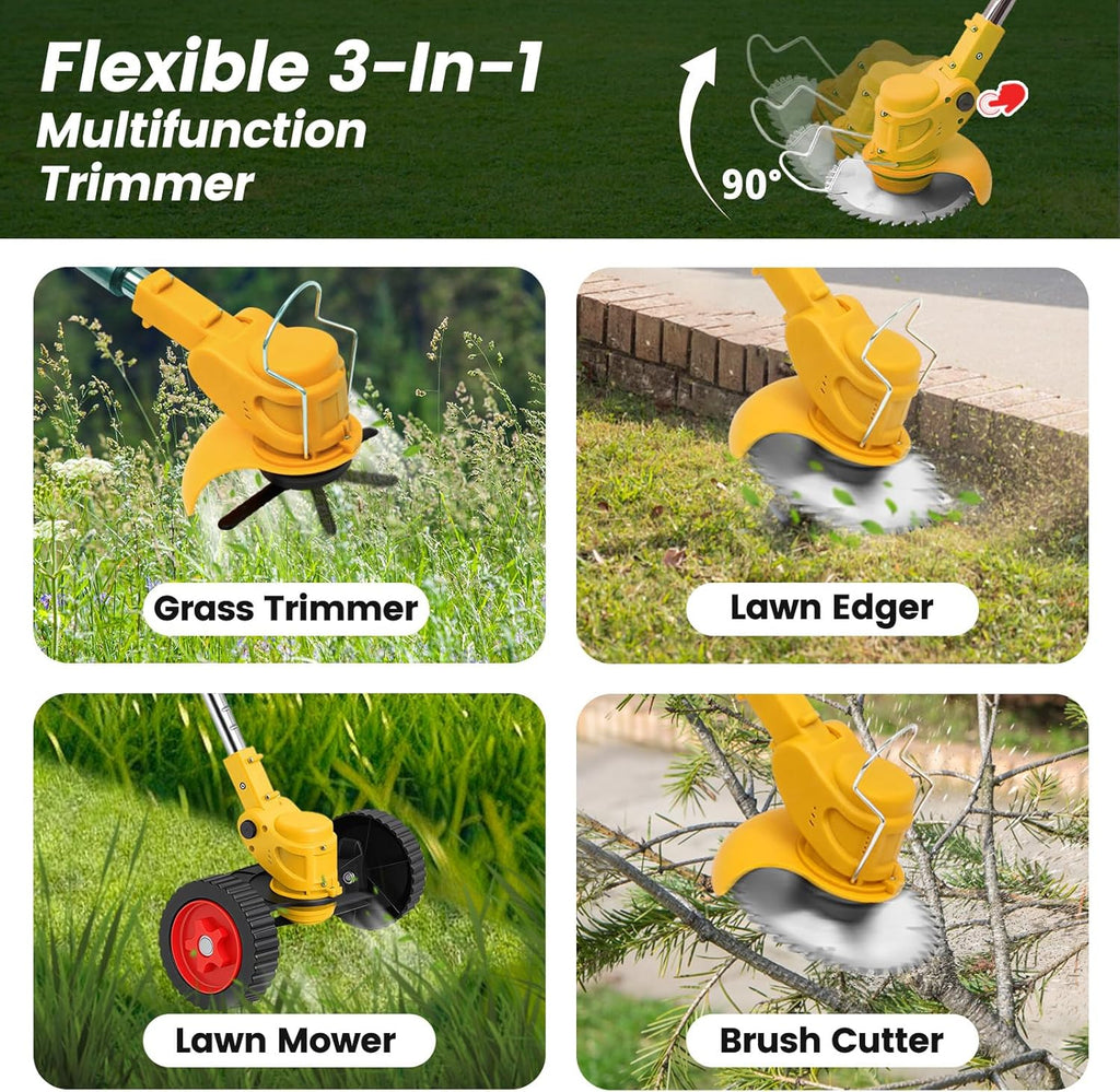 24V Electric Weed Wacker Edger Lawn Tool,2 2.0Ah Battery Powered Weed Eater | 3-in-1 Lightweight Brush Cutter/Lawn