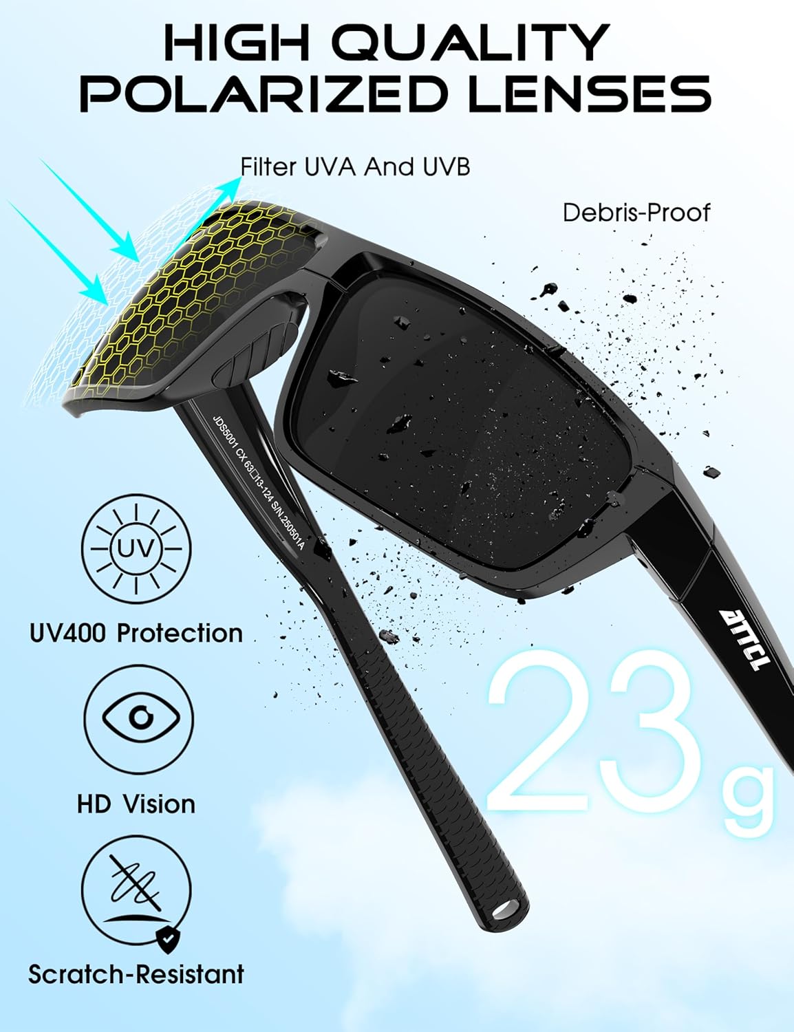 0.8 oz Polarized Sunglasses Men TR90 Wrap Around UV400 Fishing Sports | Lightweight Anti Slip Design, Reduces Glare