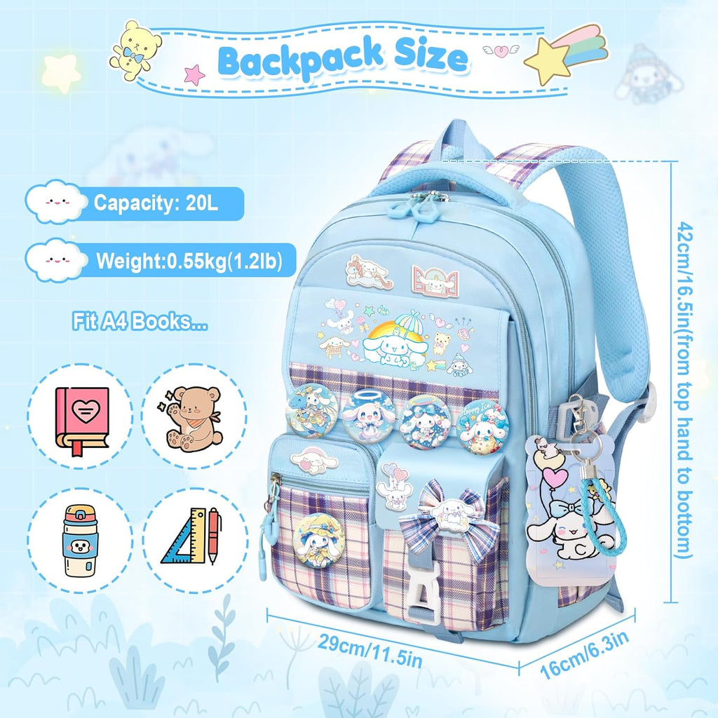 16.5/19IN School Backpack for Girls with 24Pcs Accessories, Anti-Theft Kids Backpack for Students, New Semester