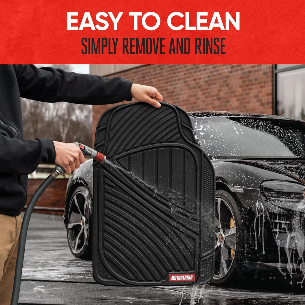 FlexTough Performance All Weather Rubber Car Floor Mats - 3 Piece Floor Mats Automotive Liners for Cars Truck SUV