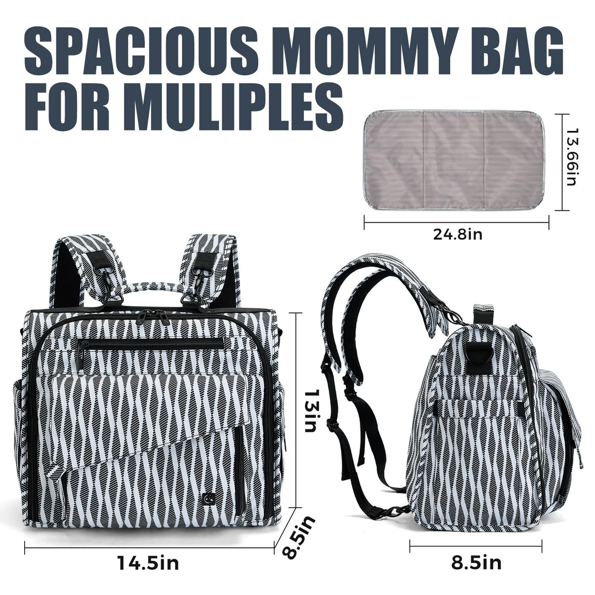 ALLCAMP Diaper Bag Backpack, Large Capacity, Portable Changing Pad