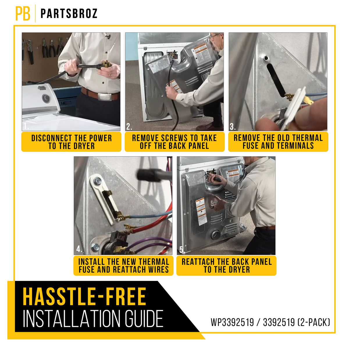 Dryer Thermal Fuse for Whirlpool WGD5100SQ0 (2-Pack)