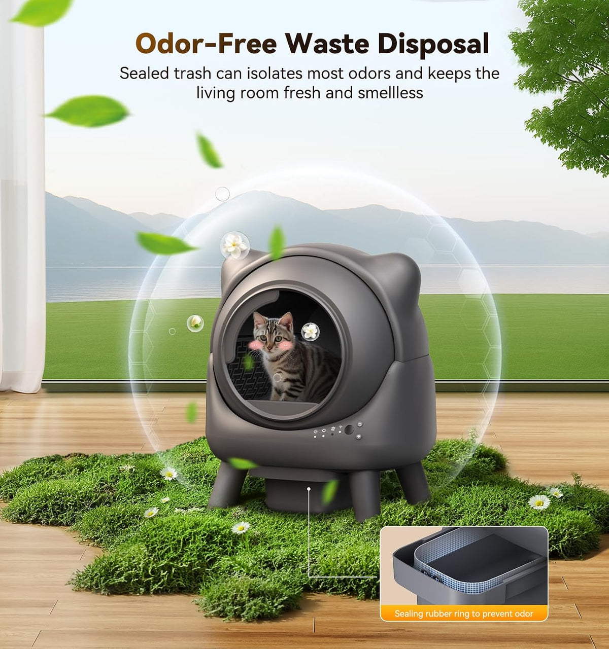 Automatic Litter Box, FEELNEEDY Self Cleaning Litter Box, Odor Control Robot, Cat Ears Design, 65L APP Real-Time