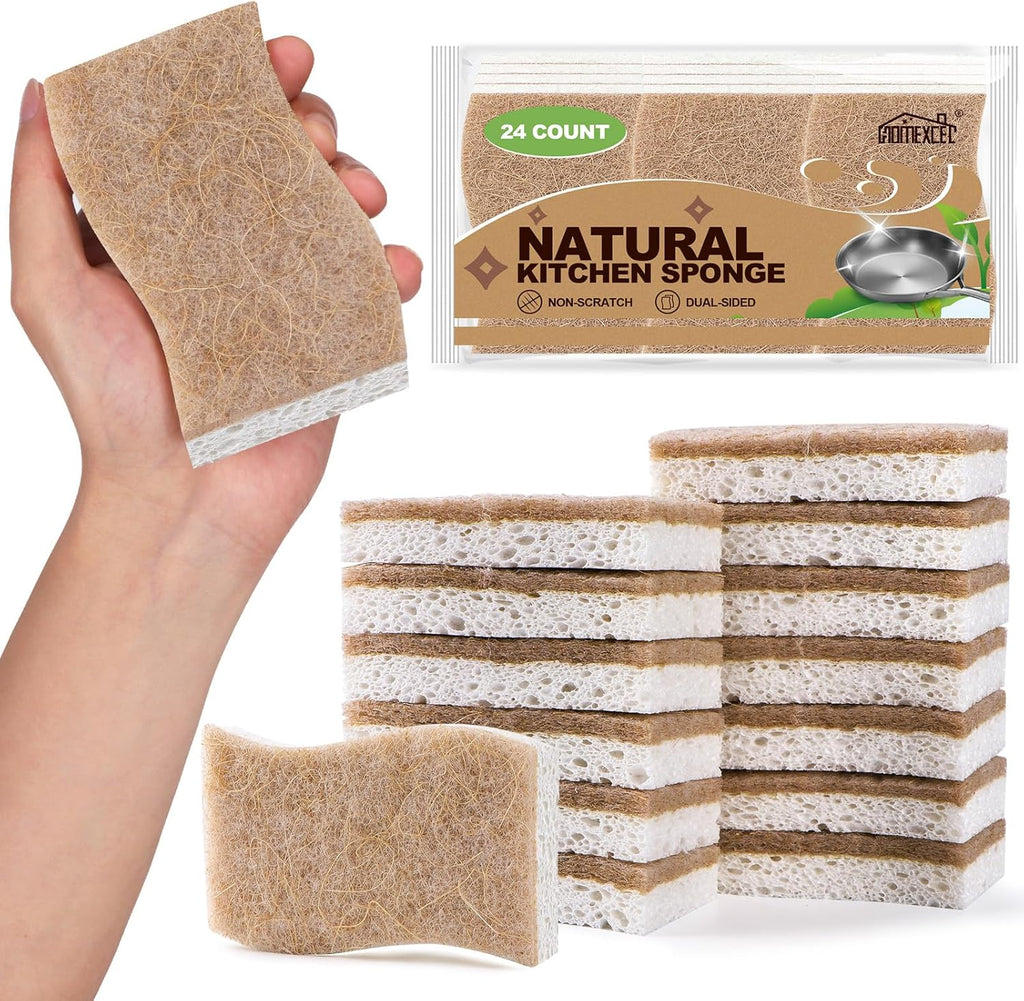 Kitchen Dish Sponges, 24 PK Non Scratch Natural Sponge for Dishes