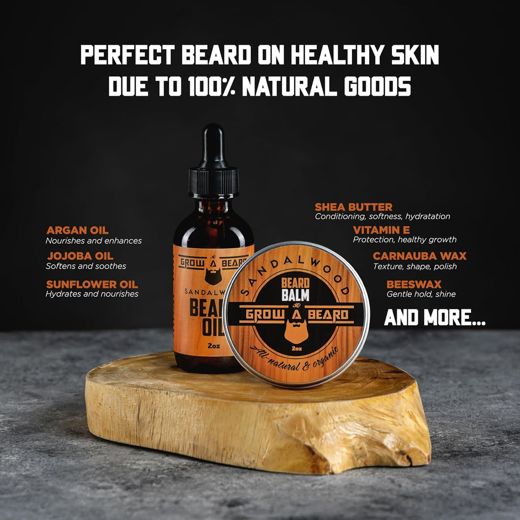 Beard Oil and Balm Set for Men - All-Natural Sandalwood & Citrus Scent, For Beard Growth and Care (2 Pack of 2 oz)