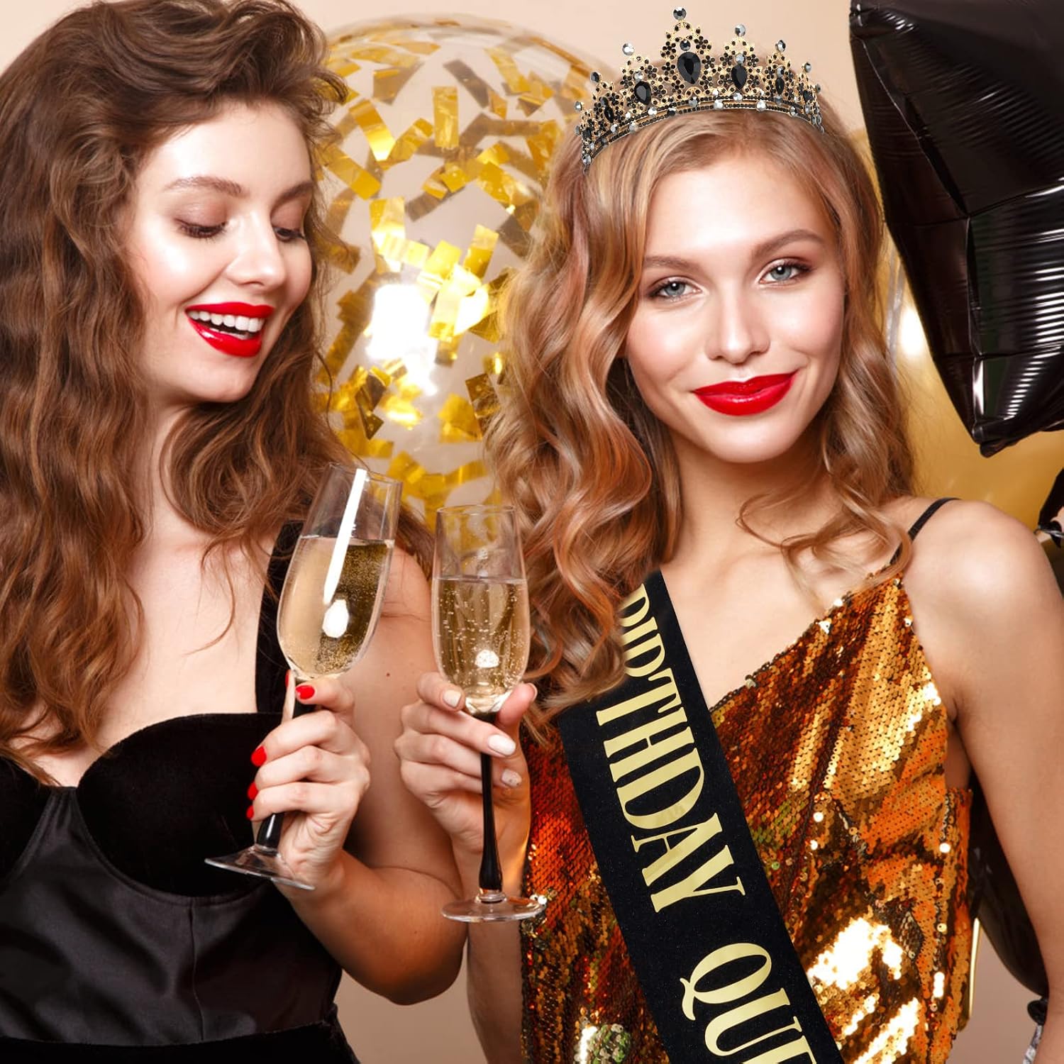 "BIRTHDAY QUEEN" Sash and Tiara for Women Crystal Tiara and Satin Kit for Girl Rhinestones Crown with Comb Glitter