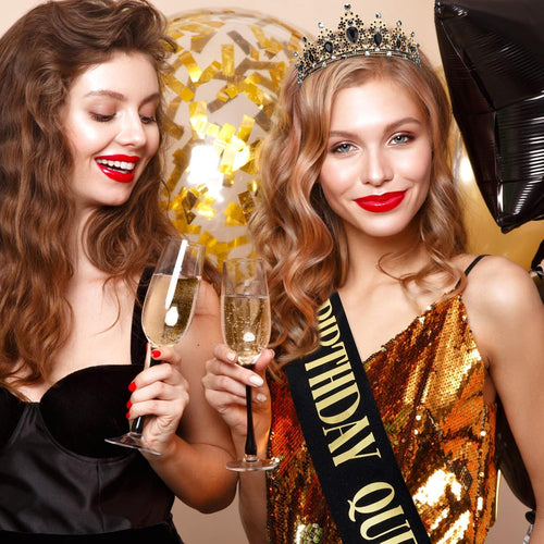 "BIRTHDAY QUEEN" Sash and Tiara for Women Crystal Tiara and Satin Kit for Girl Rhinestones Crown with Comb Glitter