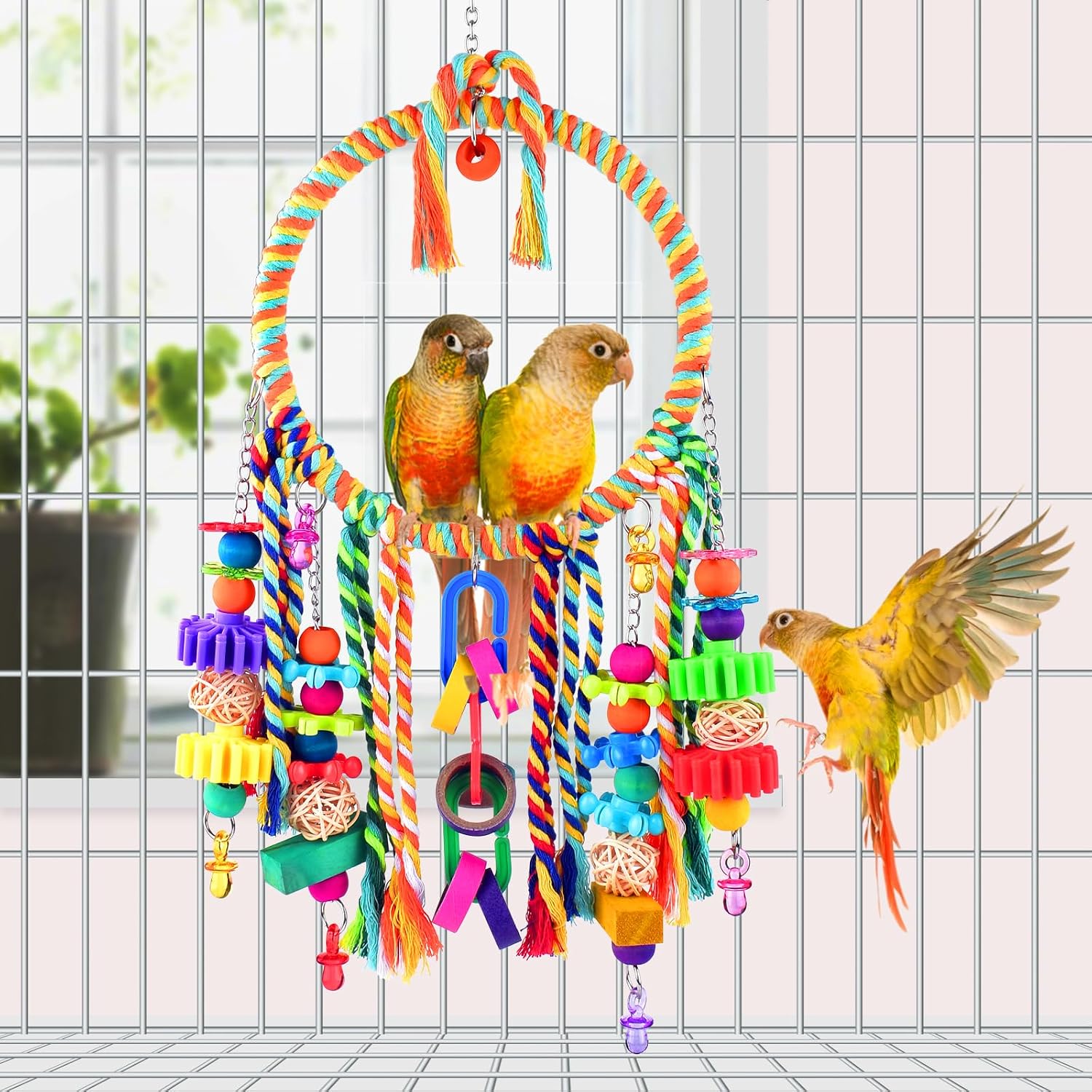 Bird Toys, Bird Swing Toy Bird Perch with Colorful Chewing Toys, Suitable for Lovebirds, Finches, Parakeets