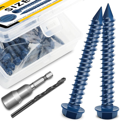 30Pcs 1/4 x 1-3/4" Concrete Screws, Slotted Hex Washer Head Stucco Screws Anchor Kit with 3/16 Drill Bit, Masonry