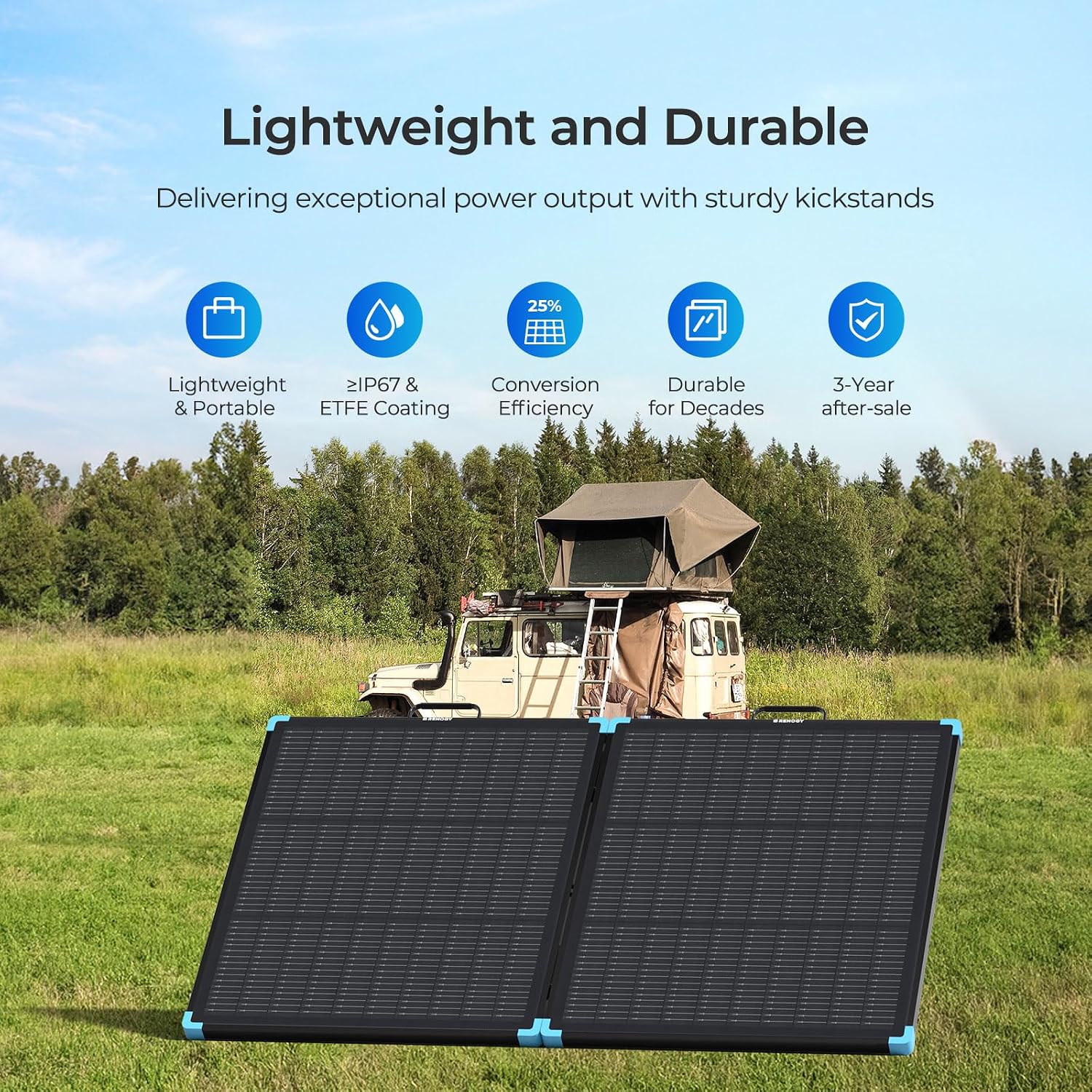 100W Portable Solar Panel, 25% High Efficiency for Power Stations | 100 Watt Foldable Suitcase, Fast Setup with