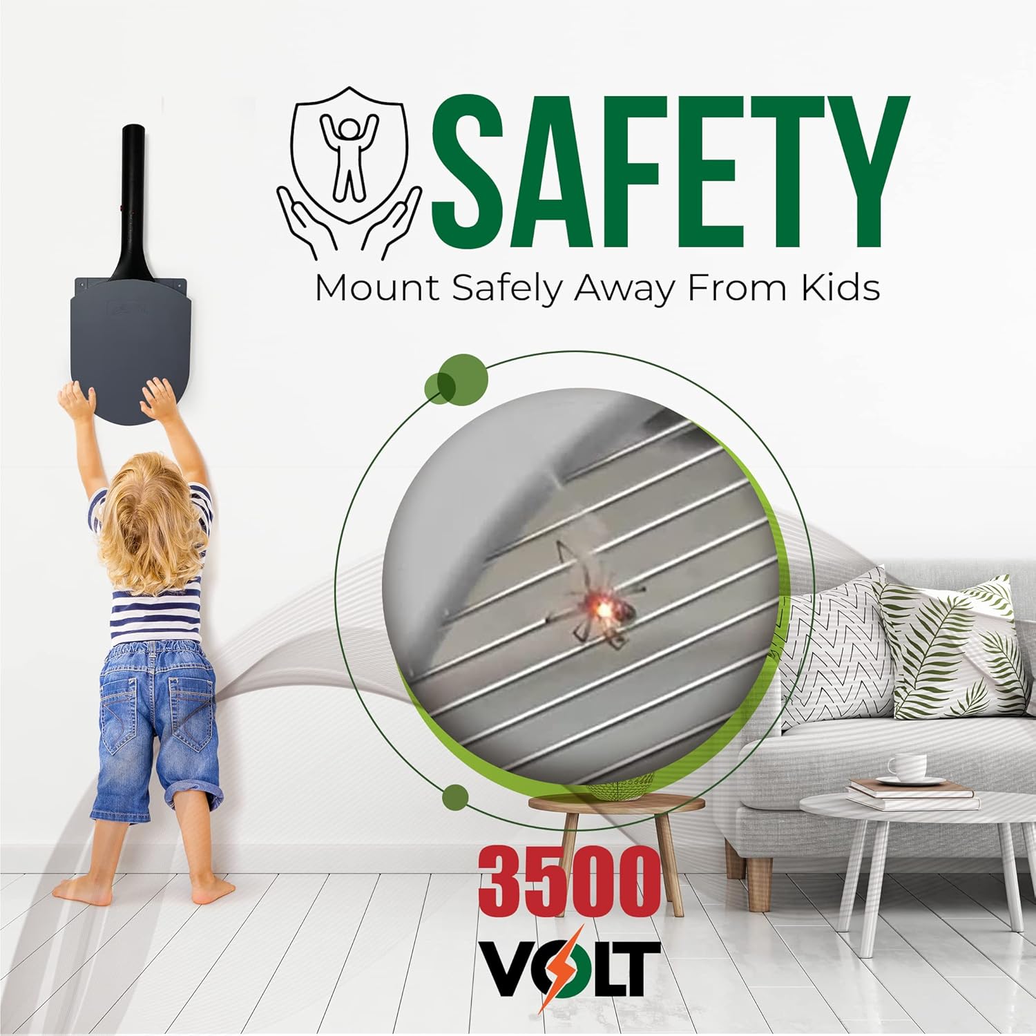 Electric Fly Swatter Racket, Electric Mosquito Swatter, Bug Zapper Racket, Electric Fly Bat with Patented Wall Case