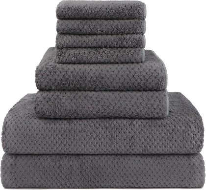 8PK Bath Towel Set, Soft Absorbent, 2 Bath, 2 Hand, 4 Wash, Grey | Light Weight, Quick Drying Towel Set for Bathroom