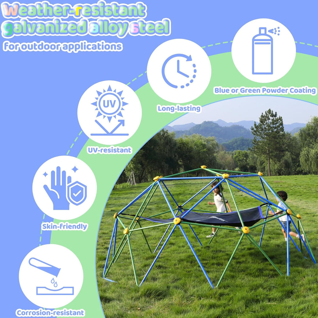 10FT Climbing Dome with Hammock, Outdoor Jungle Gym for Kids, Geometric Dome Climber Supporting 880 Lbs Anti-Rust