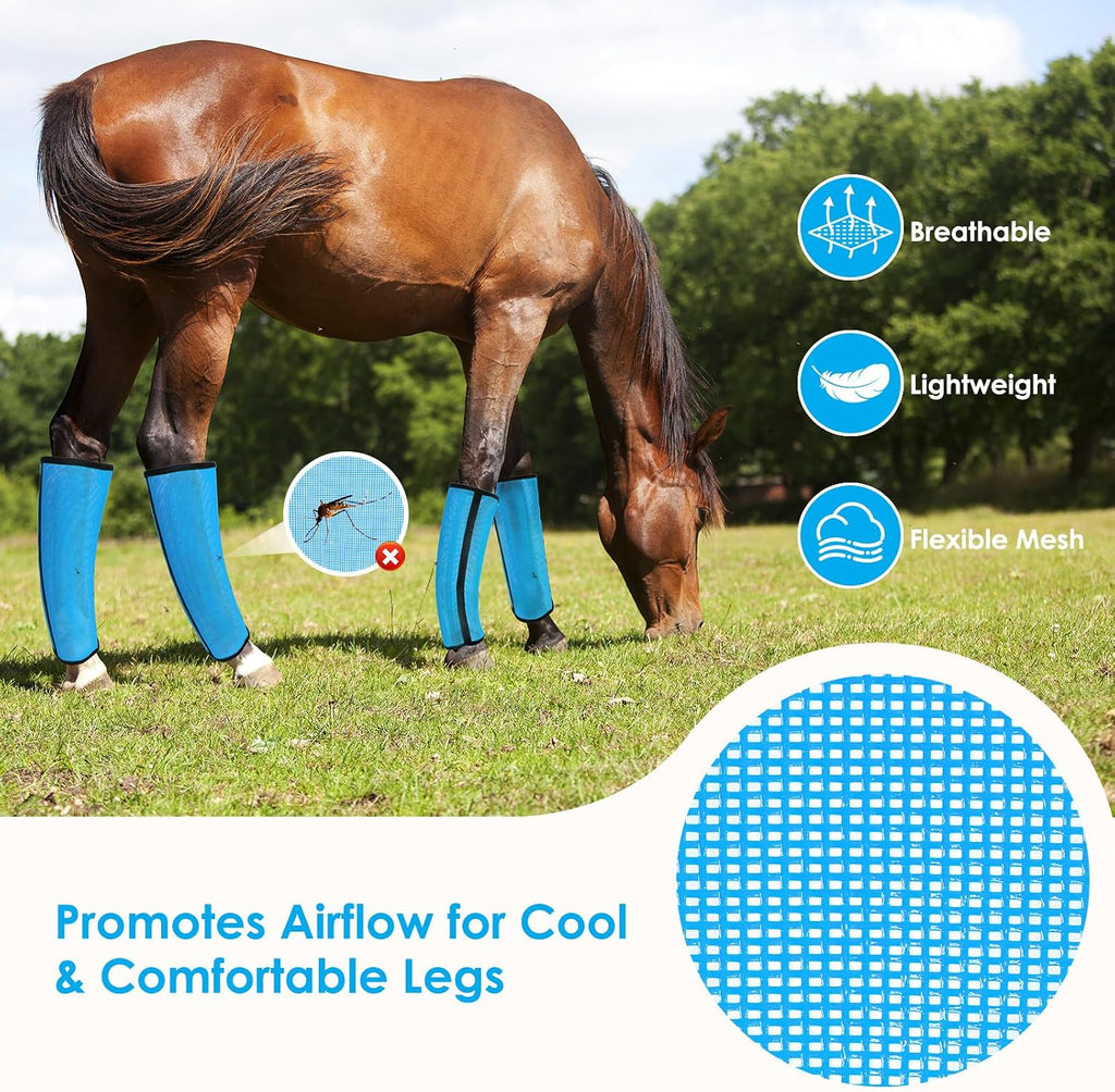 Fly Boots for Horses Set of 4 – Innovative Curved-Edge Design, Anti-Sag Stays, Breathable Mesh Leg Protection