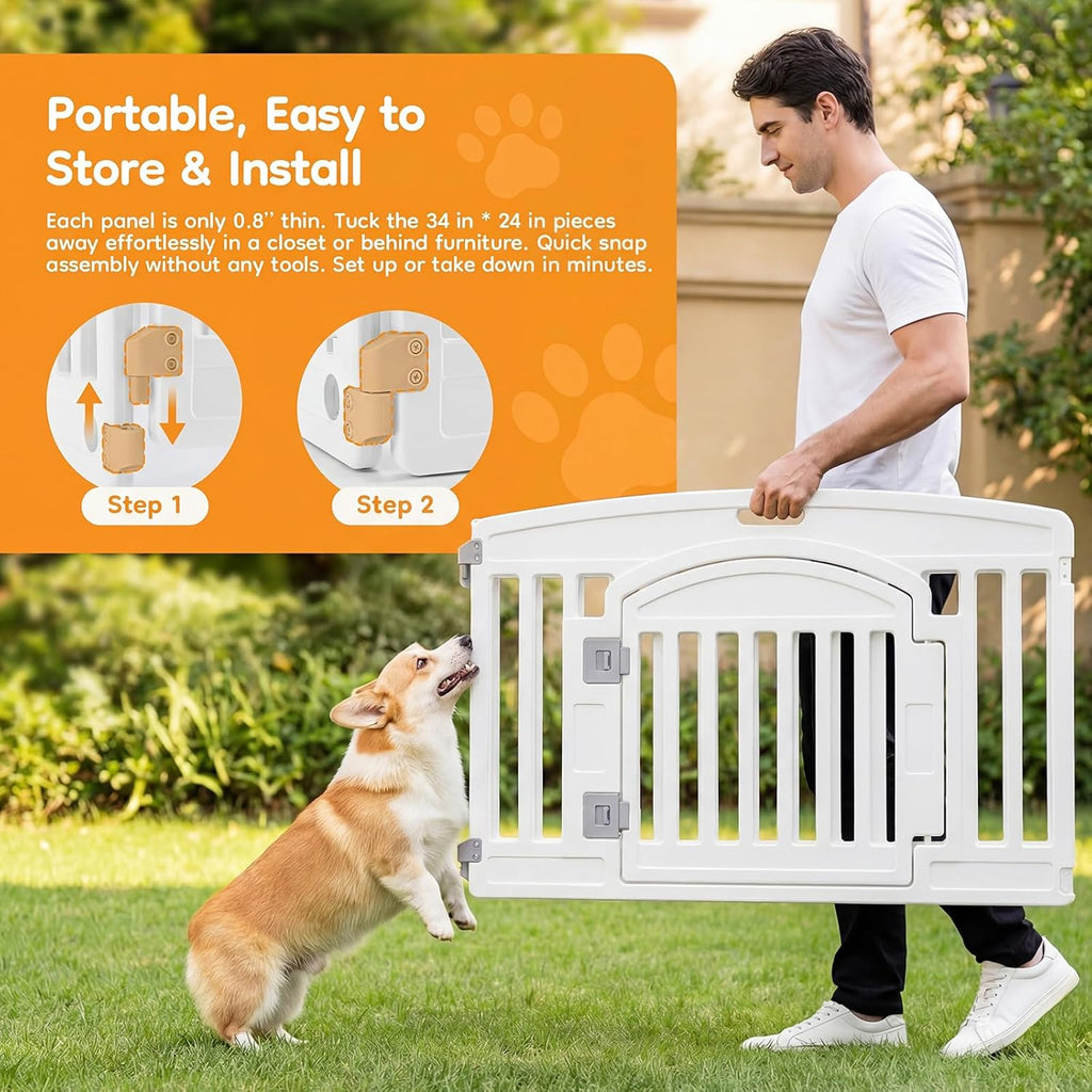 Dog Playpen 4-Panel, 24IN Puppy Playpen, Stable Dog Play Pen Indoors/Outdoor with Secure Locking Door, Plastic Pet