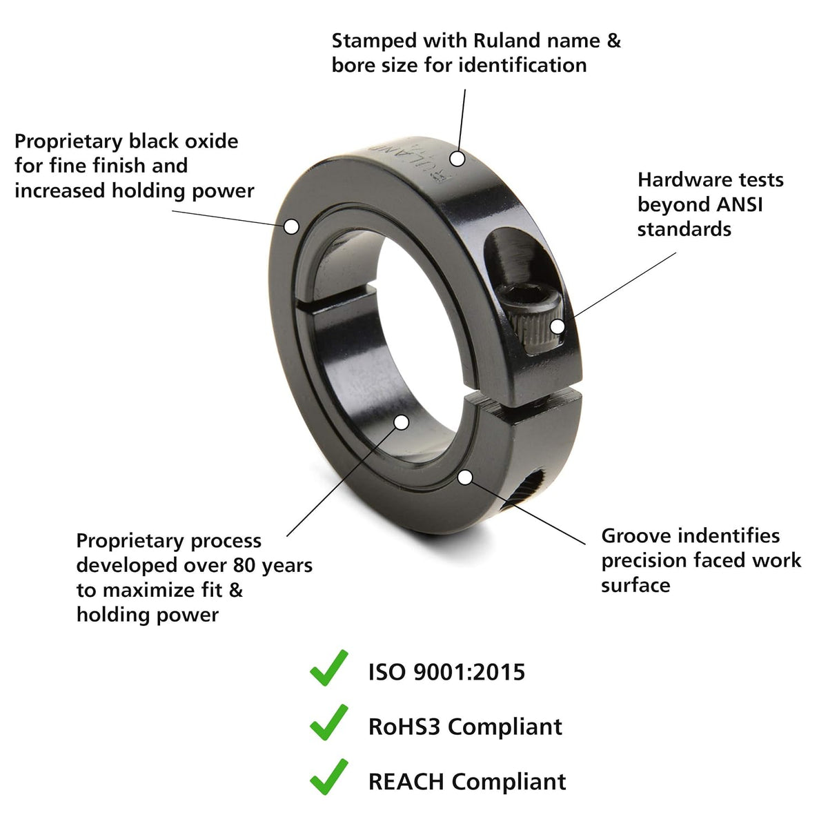 Ruland CL-6-F One-Piece Clamping Shaft Collar, Black Oxide Steel.375" Bore (Pack of 4) Manufactured and Shipped from Massachusetts