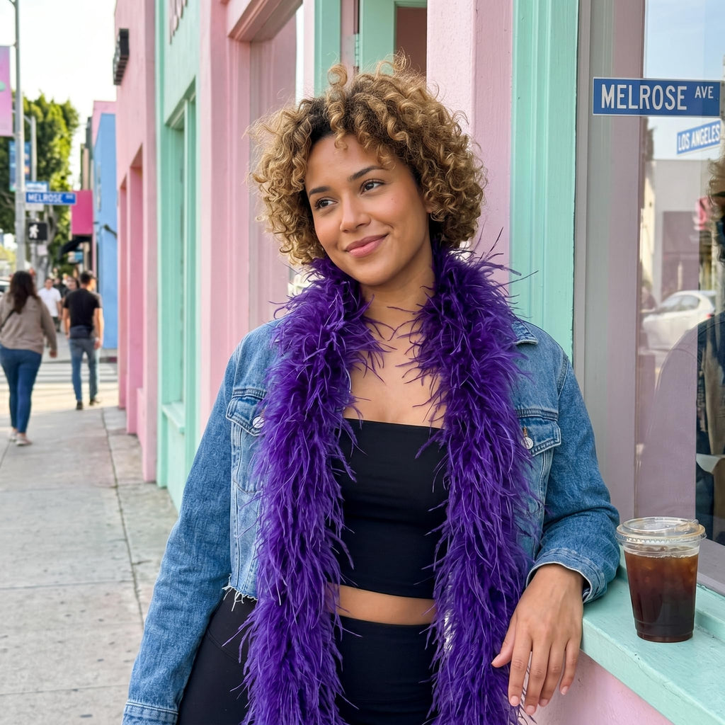 5 ply Purple Ostrich Feather Boas.