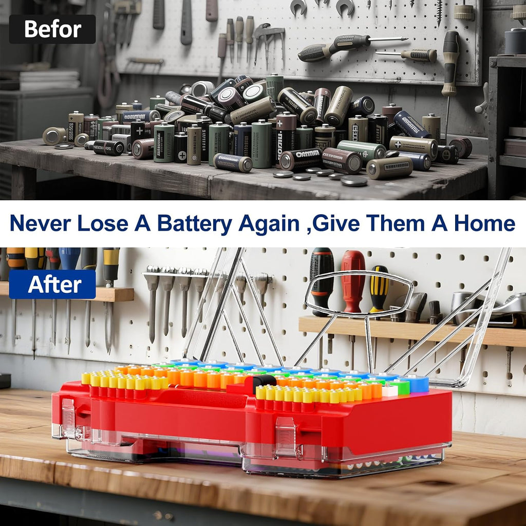 Battery Organizer Storage Holder Box Case with Tester - 285 Batteries Double-Sided Variety Pack, Holds AA AAA 4A C D
