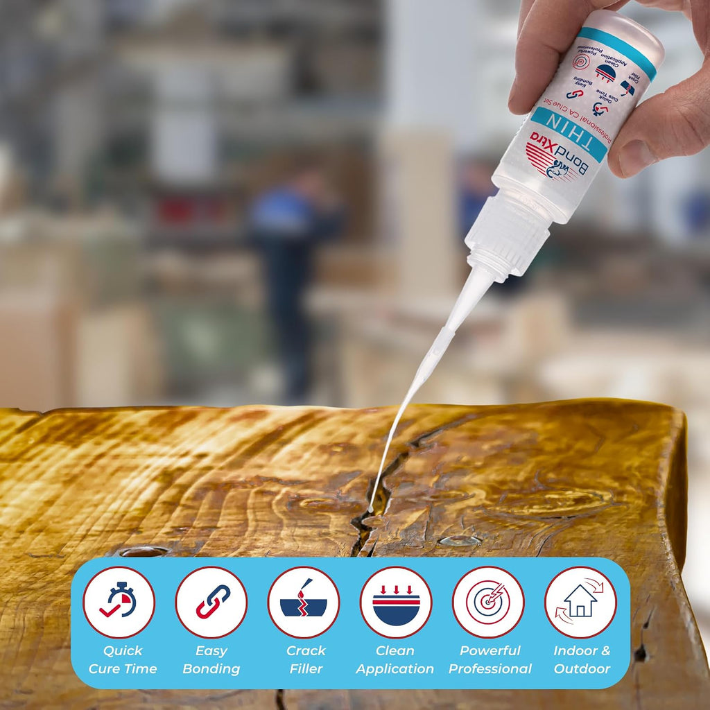 Thin Viscosity 8 oz. Premium CA Glue for Woodworking with Extra Bottles, Caps and Microtips, Super Glue Kit for
