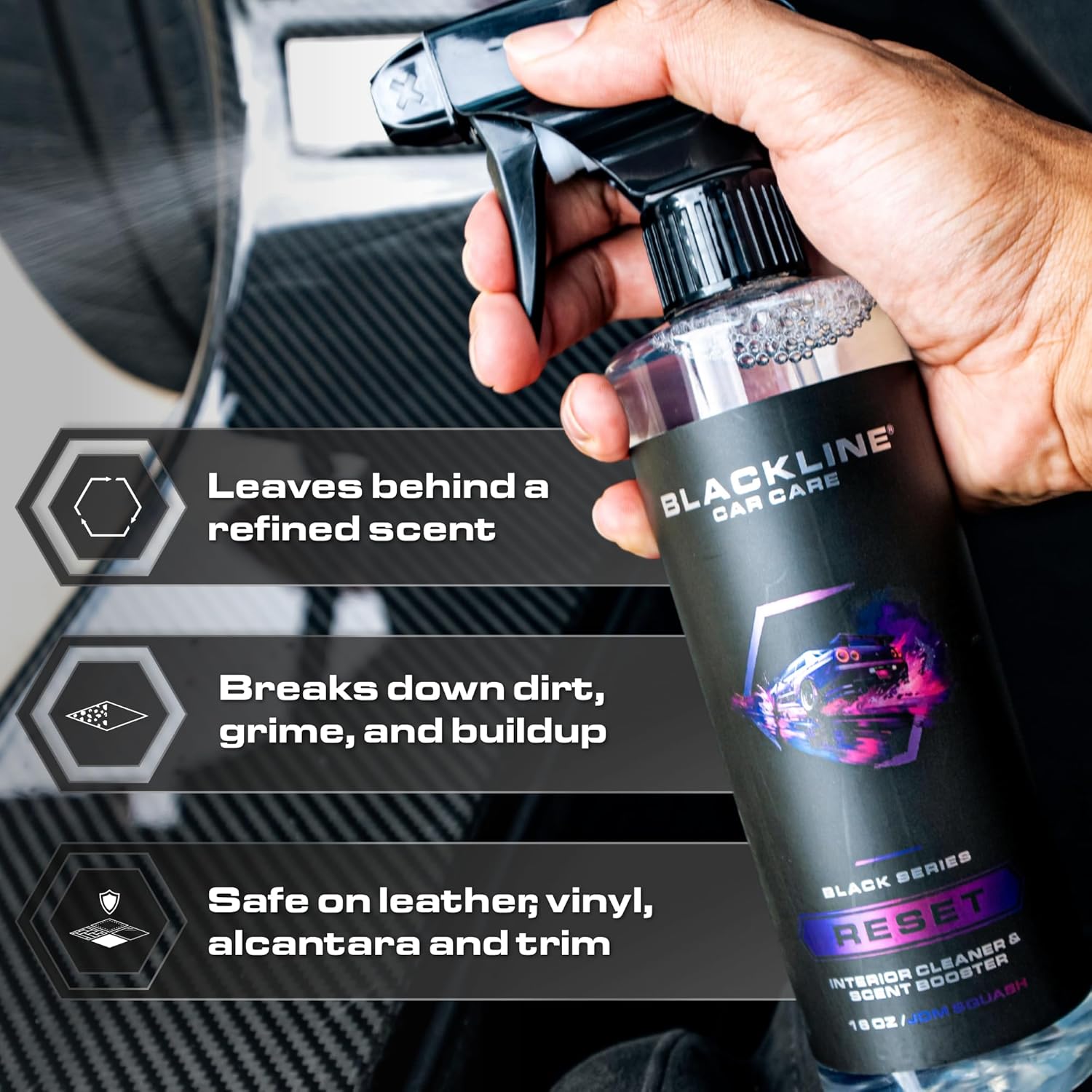 Luxury Scented Leather Interior Car Cleaner Reset Deep Cleans & Deodorizes All Surfaces, pH-Neutral High-Foam