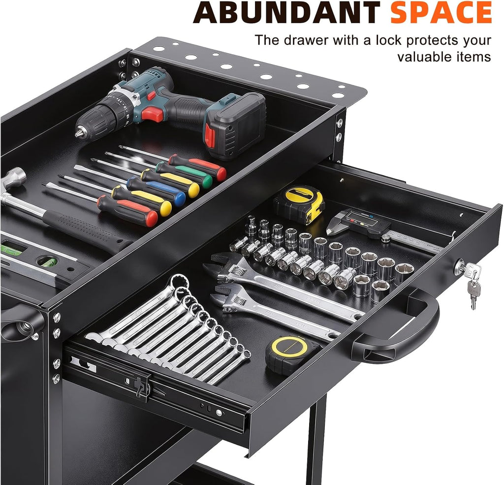 3 Tier Rolling Tool Cart with Drawers, 331 LBS Capacity Mechanic Tool Cart on Wheels, Heavy Duty Utility Cart with