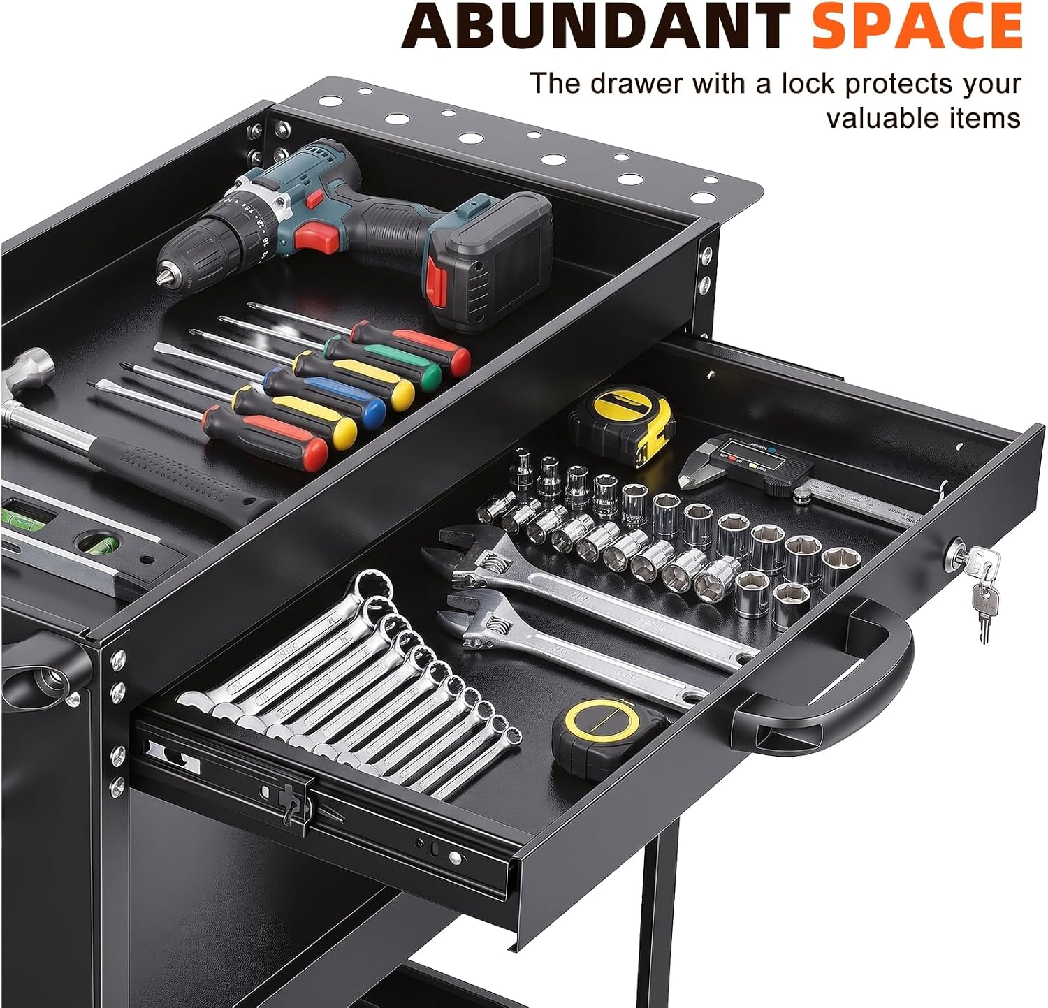 3 Tier Rolling Tool Cart with Drawers, 331 LBS Capacity Mechanic Tool Cart on Wheels, Heavy Duty Utility Cart with