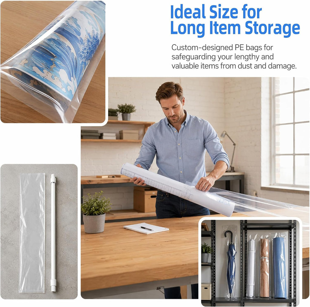 Clear Poly Bags 4x40 Inch 100 Pack, 2 Mil Flat Open Long Plastic Sleeves