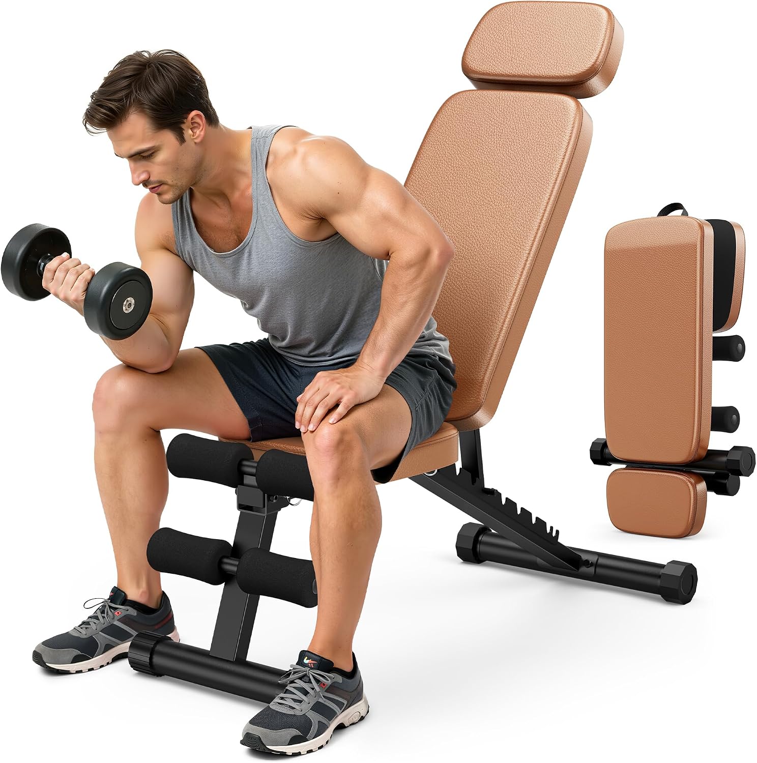 Workout Bench, 10 Backrests Adjustable Weight Bench with Extended Headrest, 800LBS Foldable Weight Bench for Home