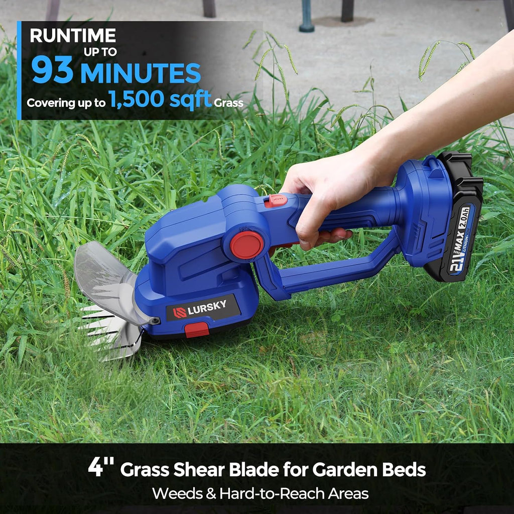 Cordless Hedge Trimmer with Battery 2.0Ah, 2-in-1 21V Grass Shears | Handheld Electric Shrub Trimmer Kit for Garden