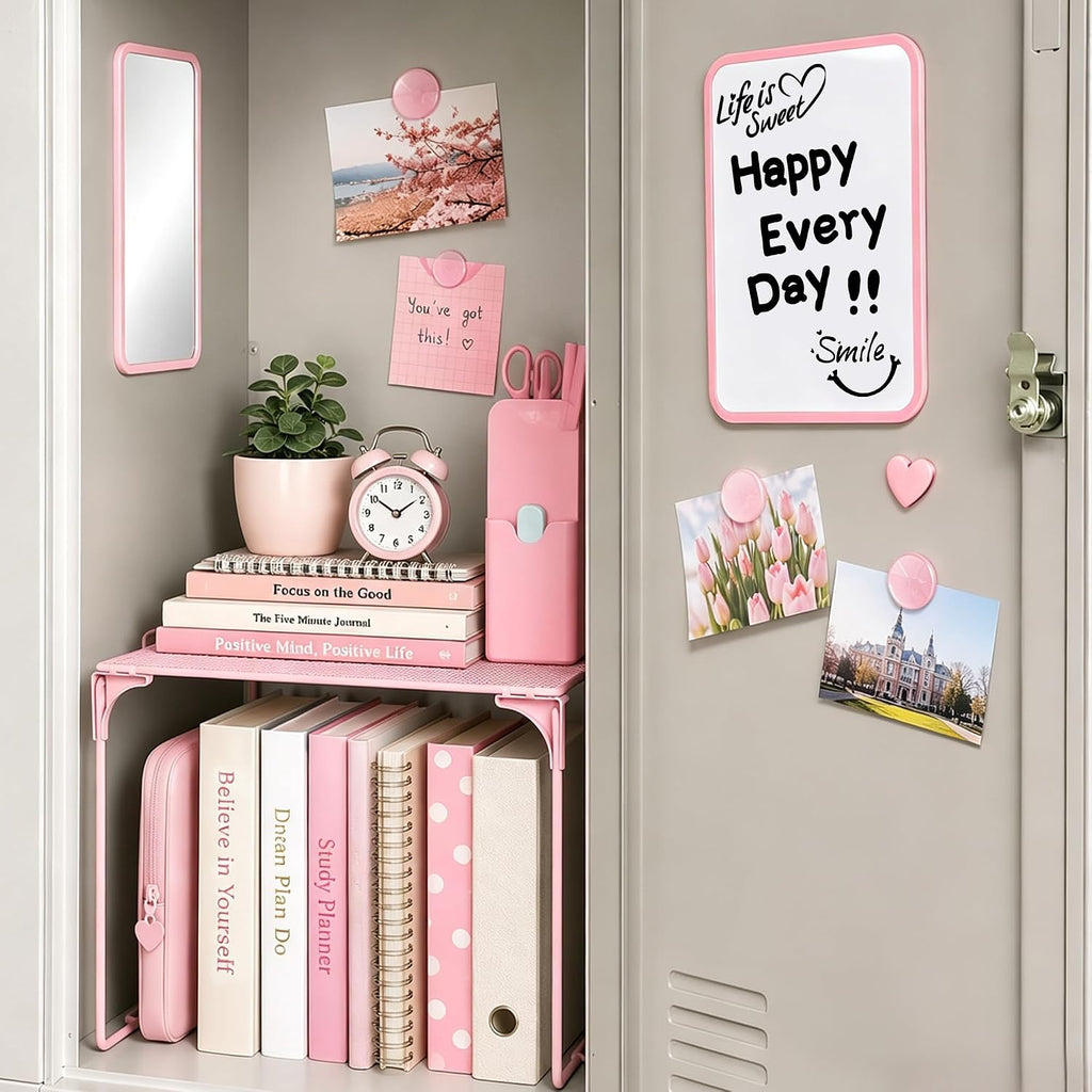Locker Accessories for Girls with Shelf, Magnetic Mirror, Whiteboard, Pen Holder & Markers, Locker Organizer Set