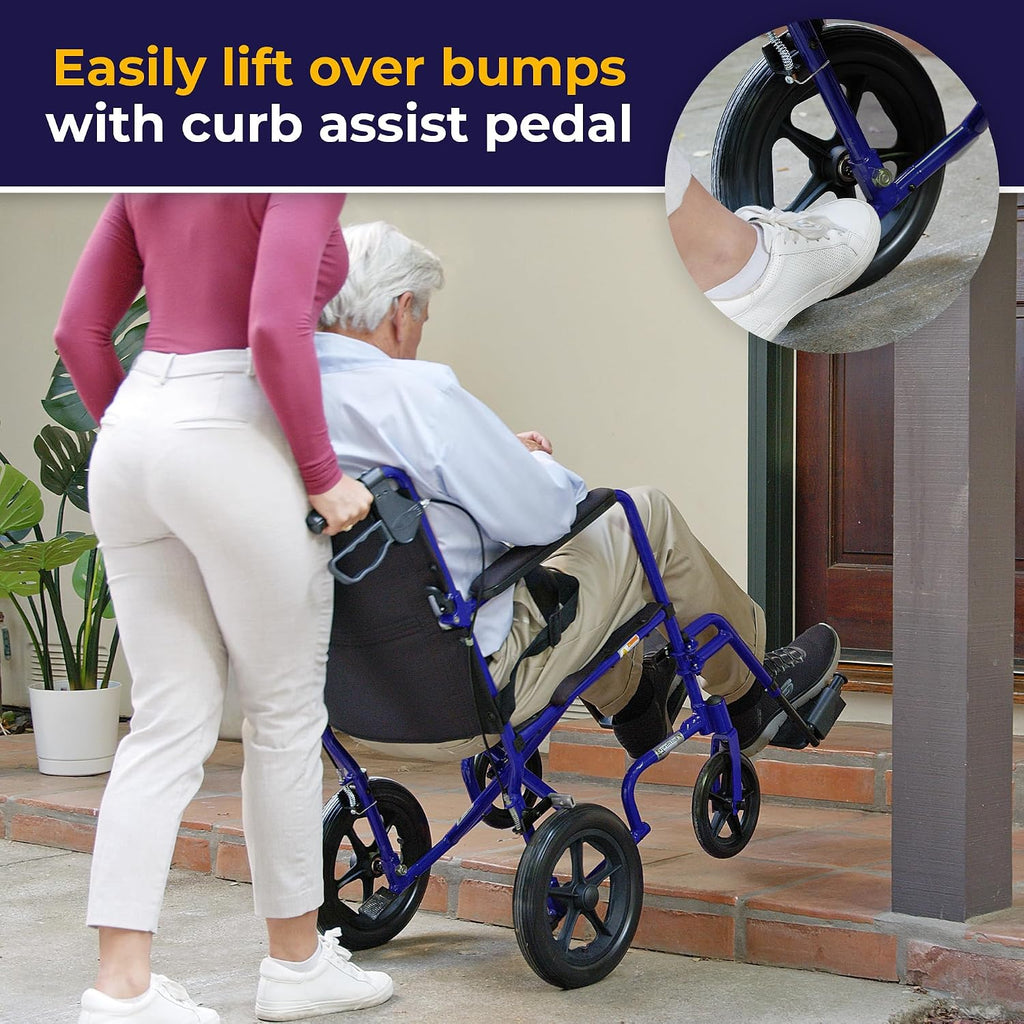 Lightweight Expedition Folding Transport Wheelchair, Blue