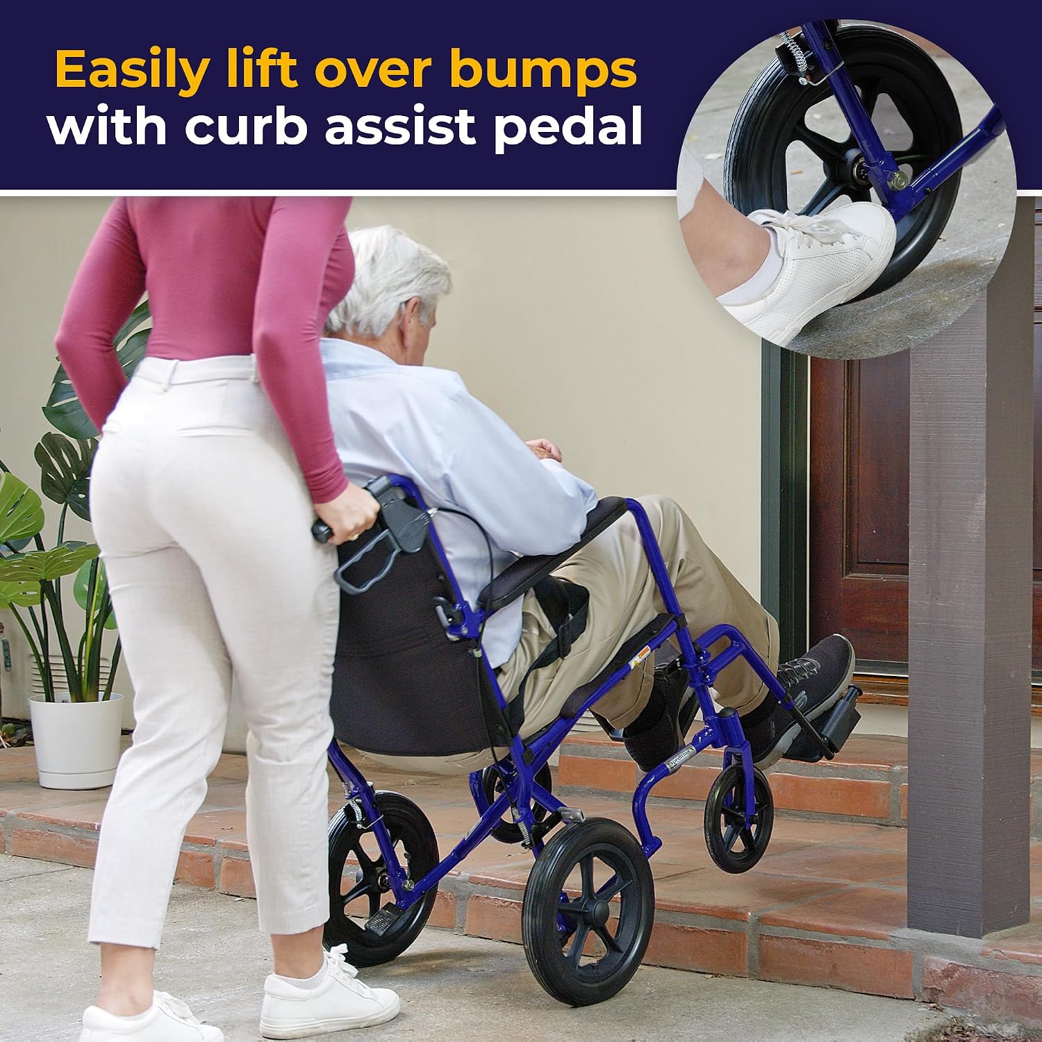 Lightweight Expedition Folding Transport Wheelchair, Blue