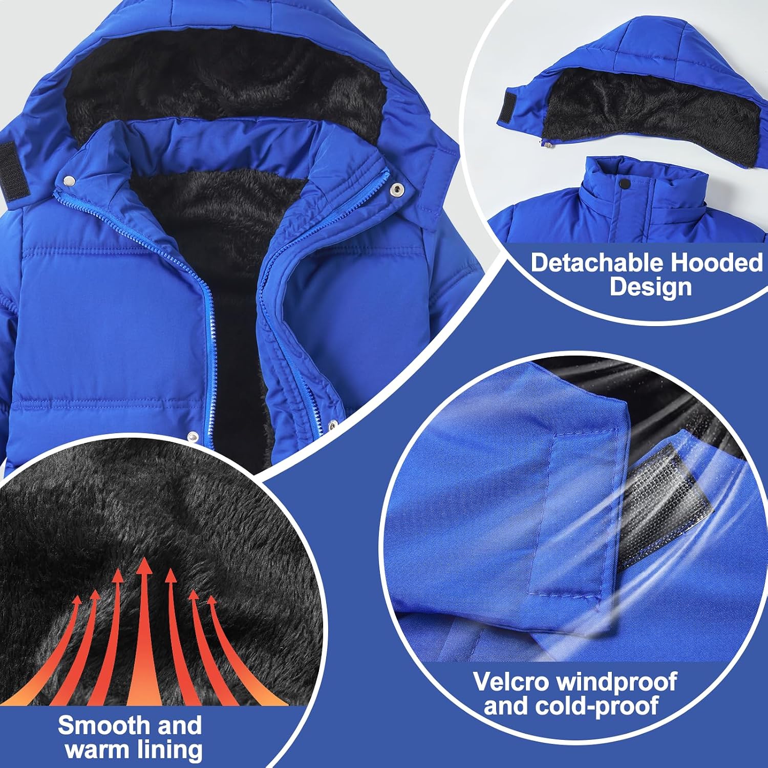 6-12 Years Boys Winter Coat Kids Warm Jacket Wind Water-Resistant Puffy Coats Outwear Toddler Hood Fleece Inner