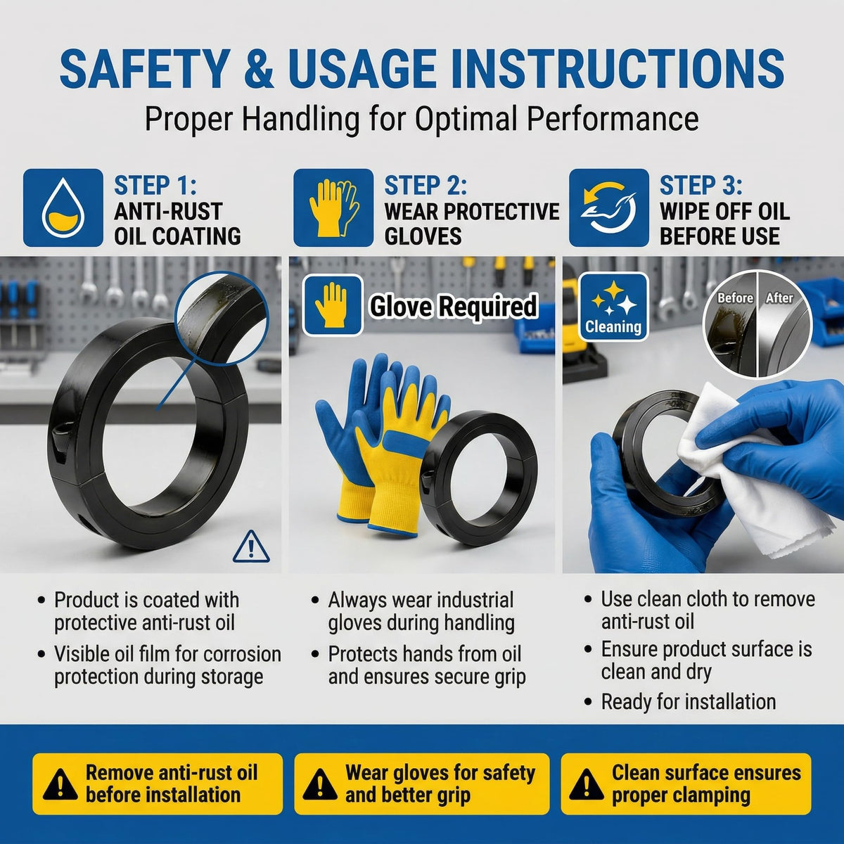 RPS-IND 2-Pack 1/4" Bore Double Split Shaft Collars