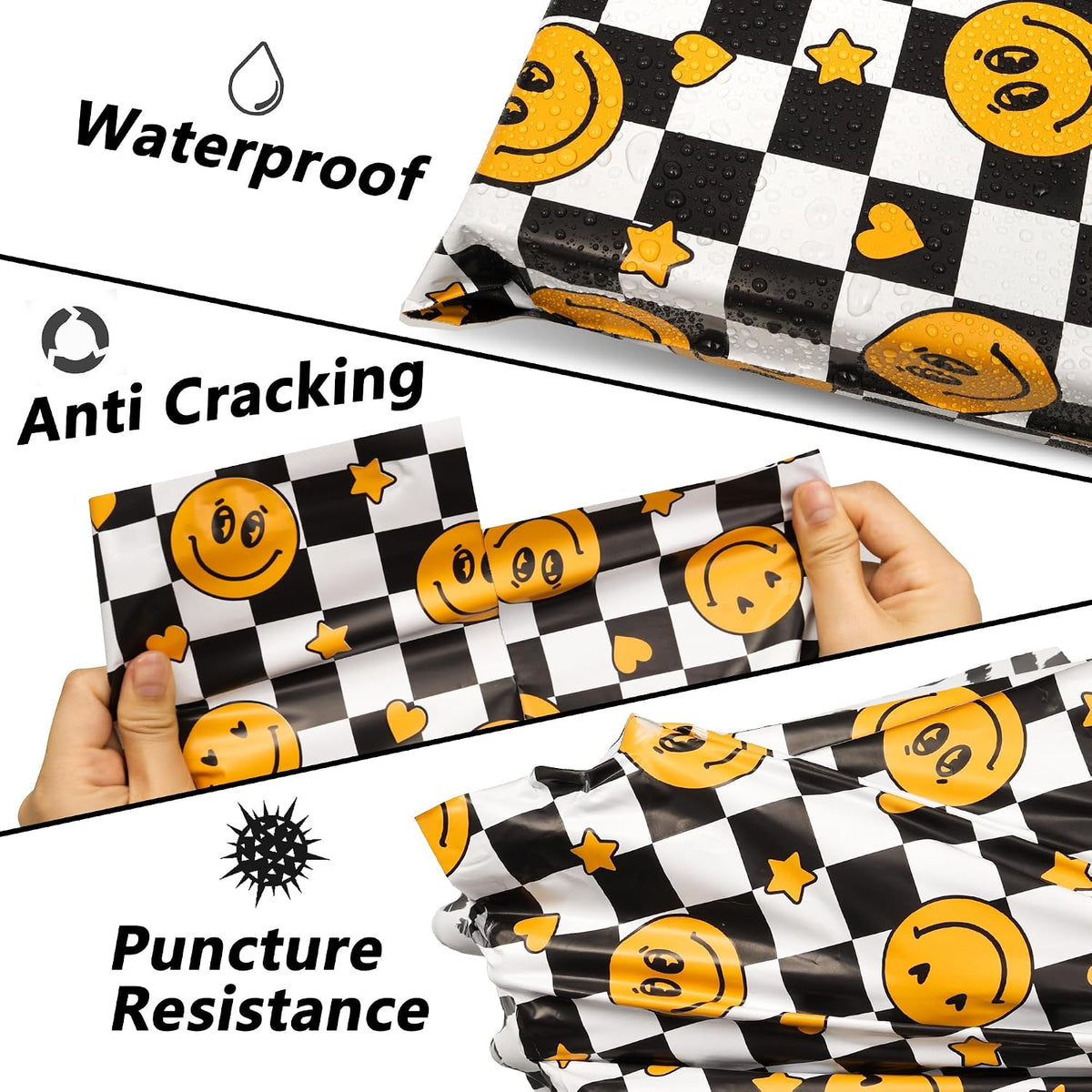 Poly Mailers 6x9 Inch, 100 Pack, Smiley Checkered Shipping Bags