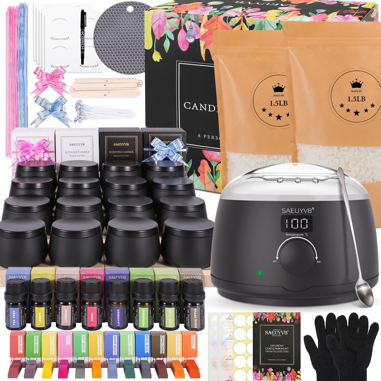 Candle Making Kit for Adults with Hot Plate, DIY Starter Soy Candle Making Supplies/Kit - Perfect as Home