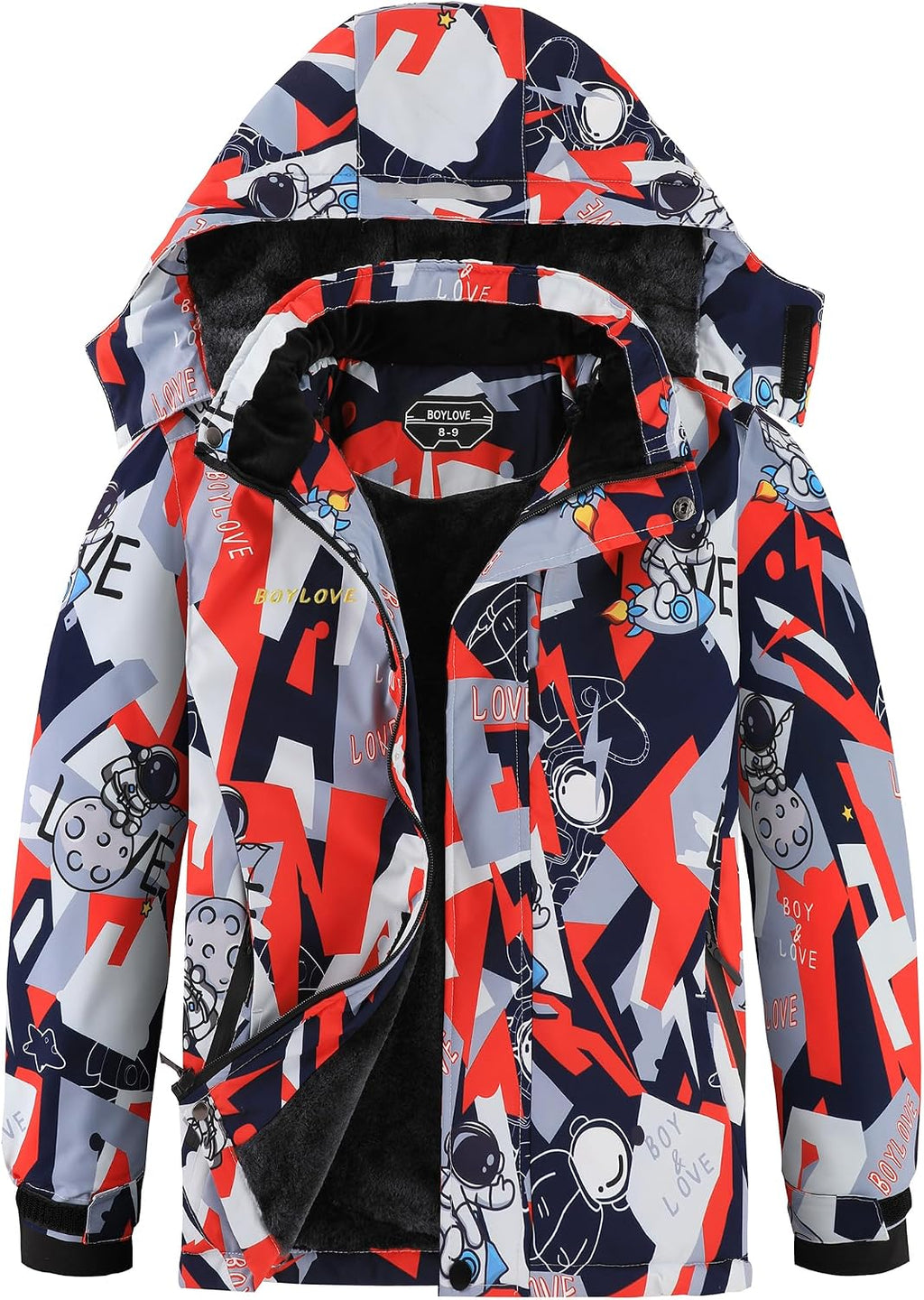 Boy's Ski Jackets Waterproof Winter Coat Fleece Windproof Snowboarding Jacket with Detachable Hood
