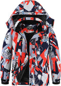 Boy's Ski Jackets Waterproof Winter Coat Fleece Windproof Snowboarding Jacket with Detachable Hood