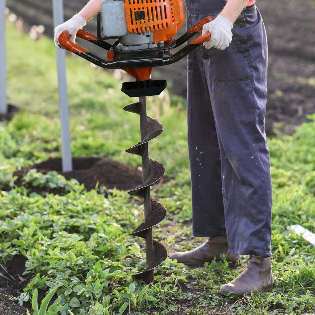 62cc Post Hole Digger Gas Powered Earth Auger Digger | 3 Drill Bit 3" & 5" & 8" and 3 Extension Rods 24" 24" 24" for