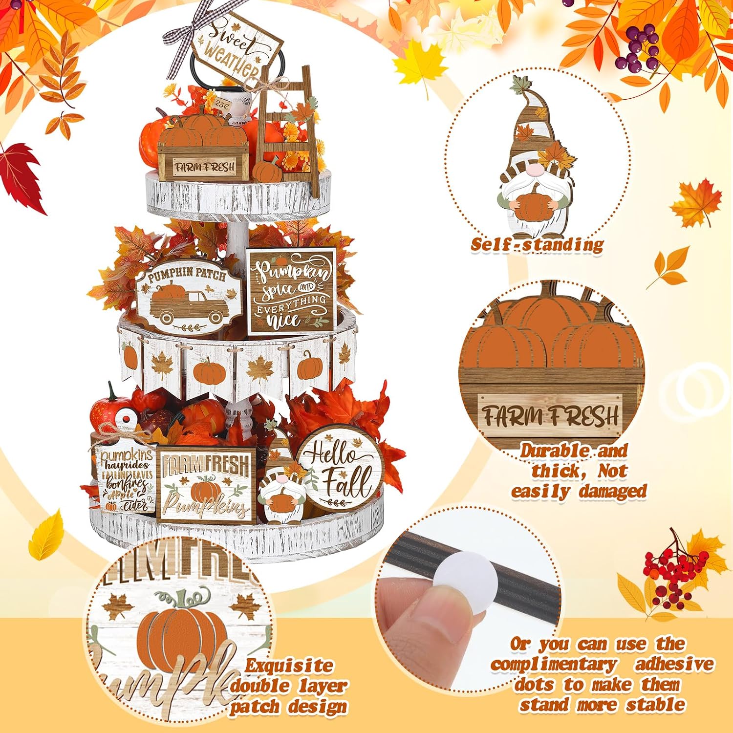 15 Pcs Thanksgiving Tiered Tray Decor Set Thanksgiving Decorations Fall Pumpkin Leaves Gnome Rustic Farmhouse Fall
